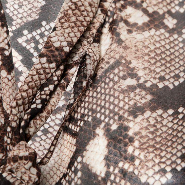 Pre Owned Altuzarra Brown Python Print Chiffon Bow Tie Detail Blouse S 