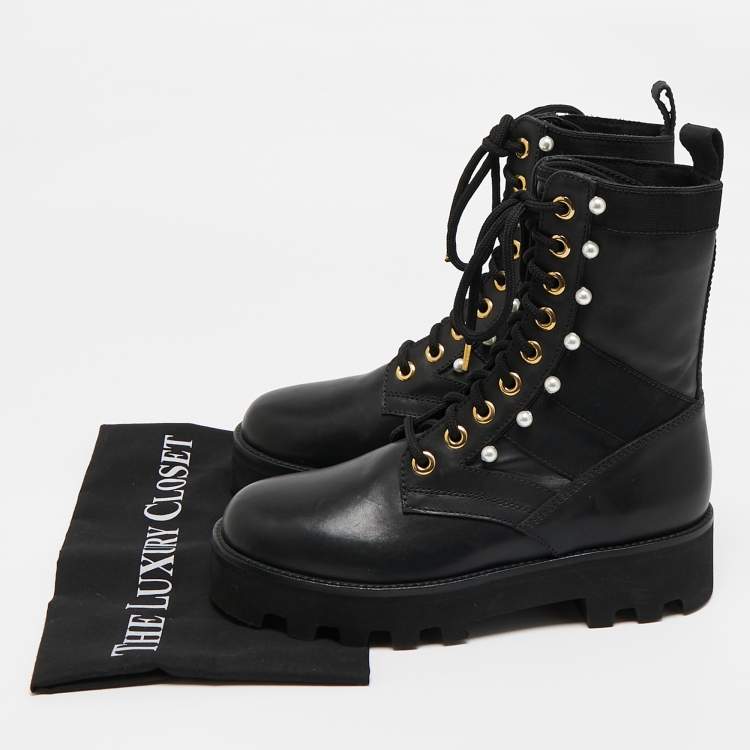 Pre Owned Altuzarra Black Canvas and Leather Cosmo Jungle Combat Boots Size 39