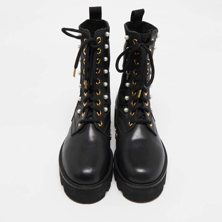 Pre Owned Altuzarra Black Canvas and Leather Cosmo Jungle Combat Boots Size 39