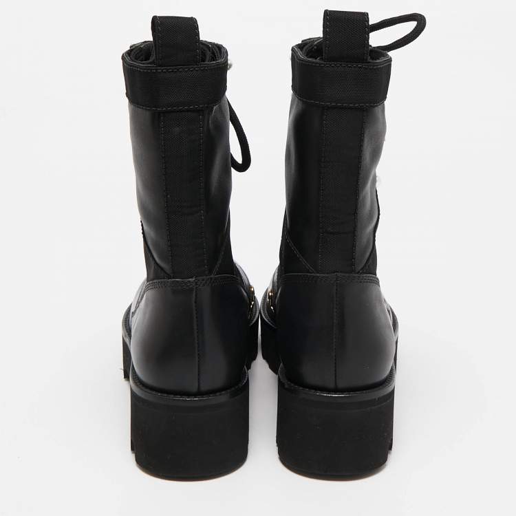 Pre Owned Altuzarra Black Canvas and Leather Cosmo Jungle Combat Boots Size 39