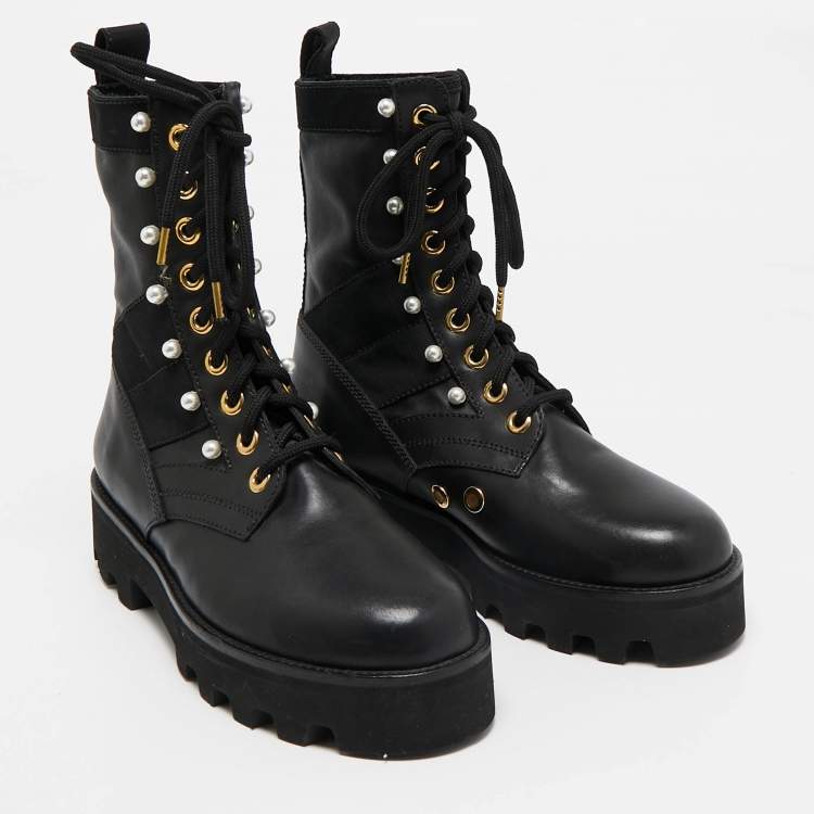 Pre Owned Altuzarra Black Canvas and Leather Cosmo Jungle Combat Boots Size 39