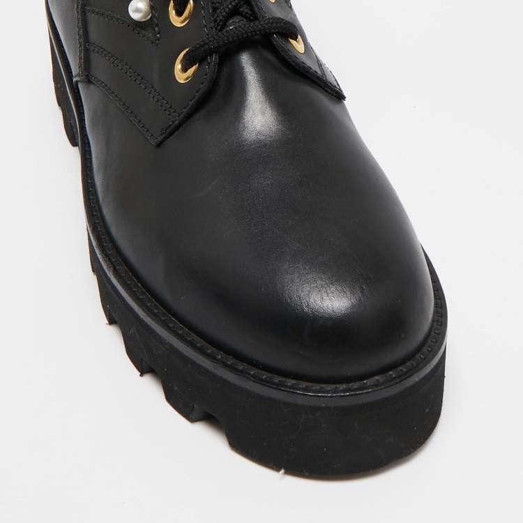 Pre Owned Altuzarra Black Canvas and Leather Cosmo Jungle Combat Boots Size 39