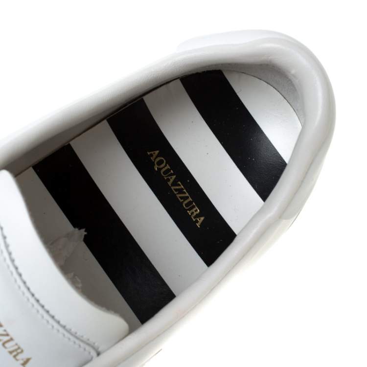 Pre Owned Aquazzura White Leather The A Lace Up Low Top Sneaker Size 40