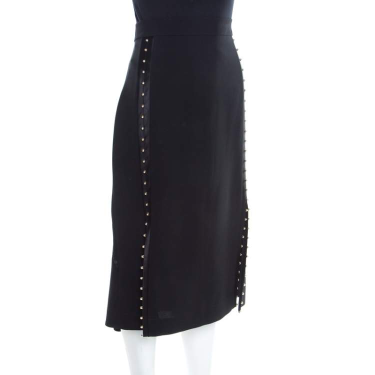 Pre Owned Altuzarra Black Crepe Bead Embellished Welkes Midi Skirt L