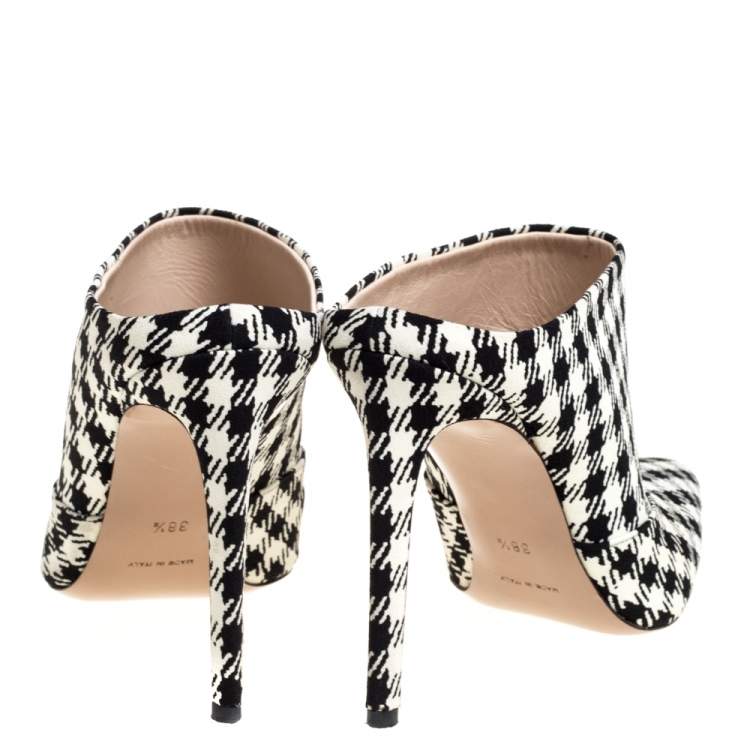 Pre Owned Altuzarra Black/Whte Checkered Canvas Davidson Houndstooth Mules Size 38.5