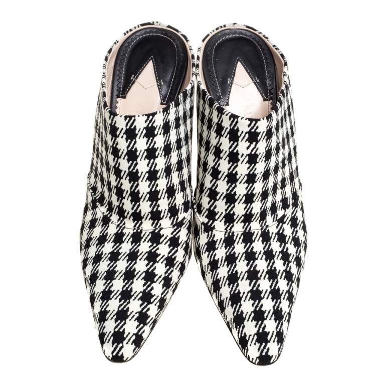 Pre Owned Altuzarra Black/Whte Checkered Canvas Davidson Houndstooth Mules Size 38.5
