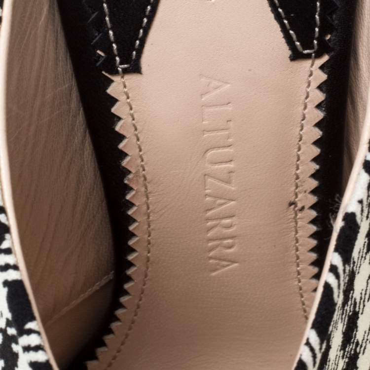 Pre Owned Altuzarra Black/Whte Checkered Canvas Davidson Houndstooth Mules Size 38.5