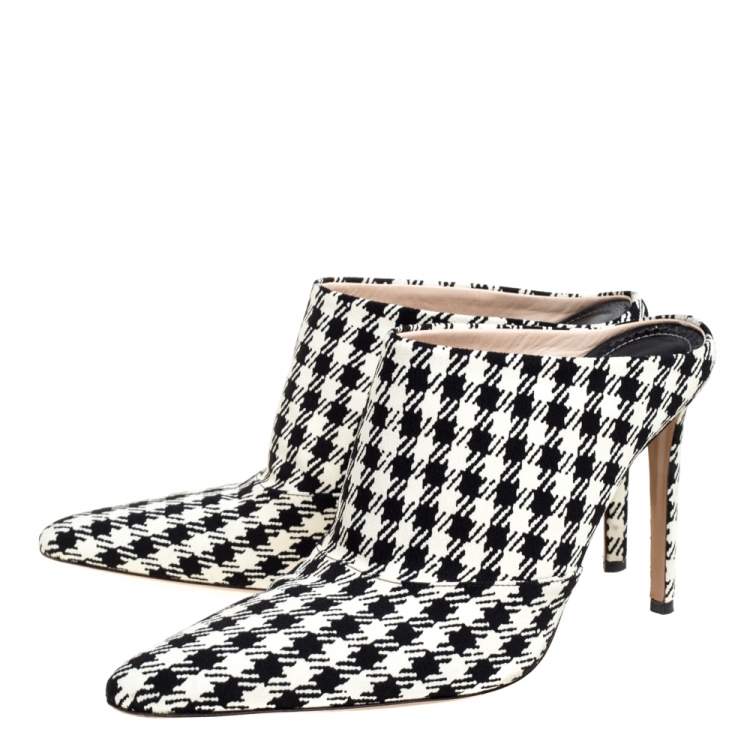 Pre Owned Altuzarra Black/Whte Checkered Canvas Davidson Houndstooth Mules Size 38.5