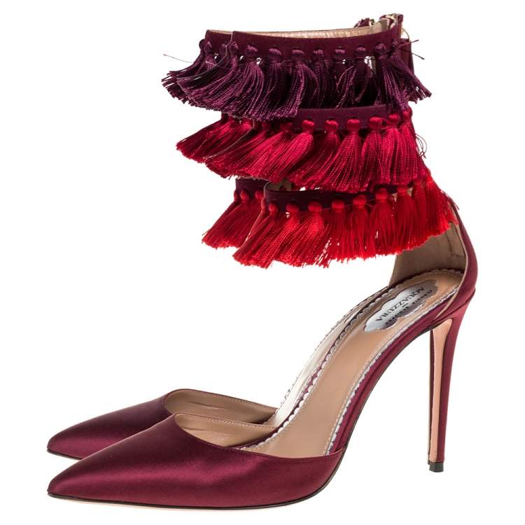 Pre Owned Altuzarra Red Satin Claudia Schiffer Lou Lou Pointed Toe Sandals Size 38.5