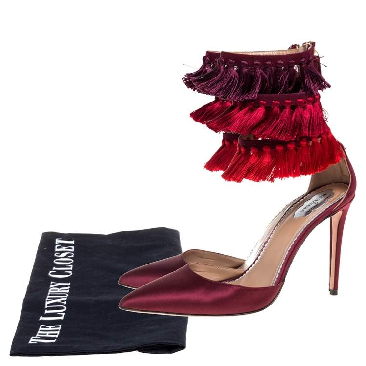 Pre Owned Altuzarra Red Satin Claudia Schiffer Lou Lou Pointed Toe Sandals Size 38.5