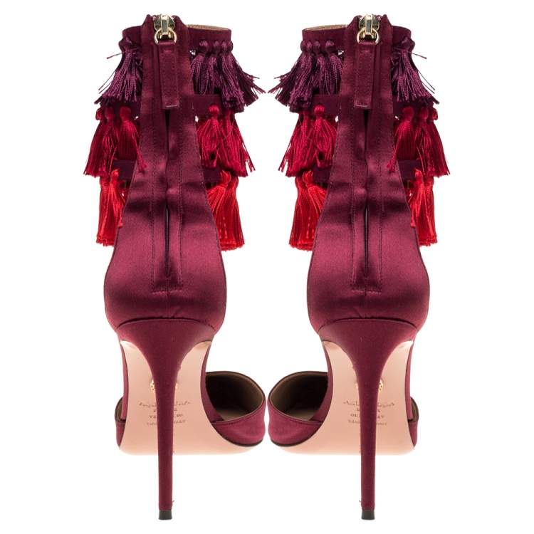 Pre Owned Altuzarra Red Satin Claudia Schiffer Lou Lou Pointed Toe Sandals Size 38.5