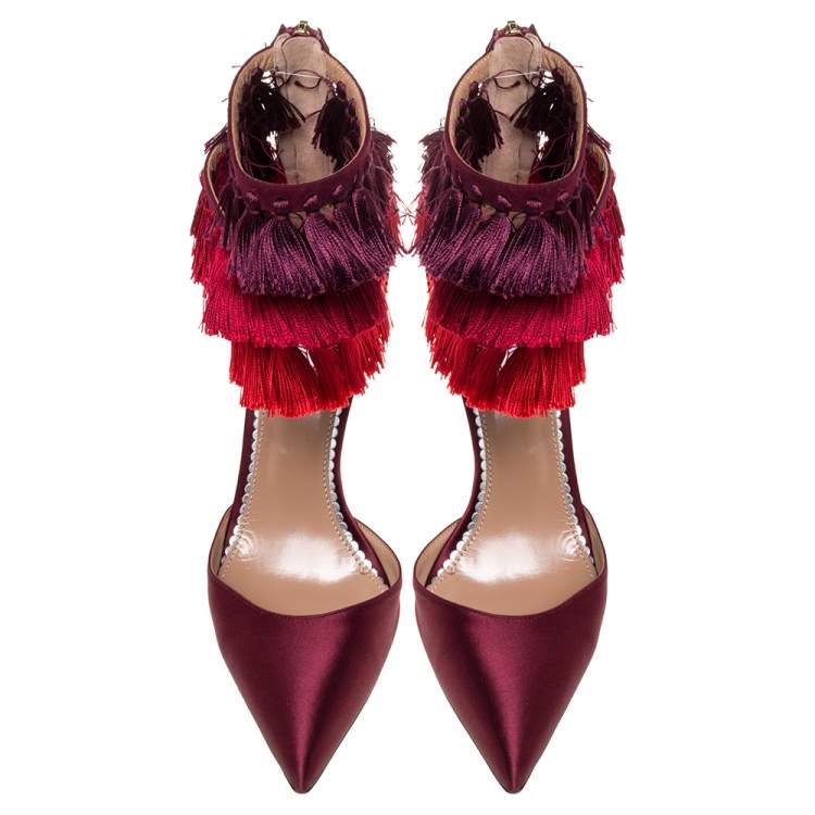 Pre Owned Altuzarra Red Satin Claudia Schiffer Lou Lou Pointed Toe Sandals Size 38.5