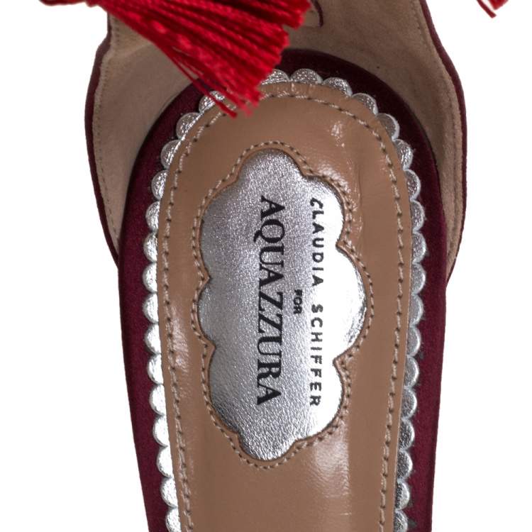 Pre Owned Altuzarra Red Satin Claudia Schiffer Lou Lou Pointed Toe Sandals Size 38.5