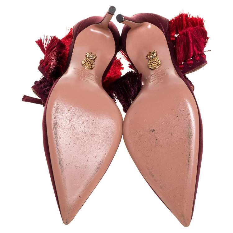 Pre Owned Altuzarra Red Satin Claudia Schiffer Lou Lou Pointed Toe Sandals Size 38.5