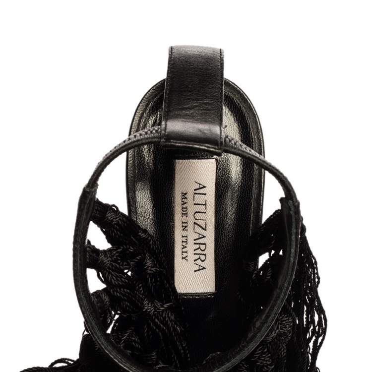 Pre Owned Altuzarra Black Leather Tassel Embellished Ankle Strap Pointed Toe Pumps Size 38