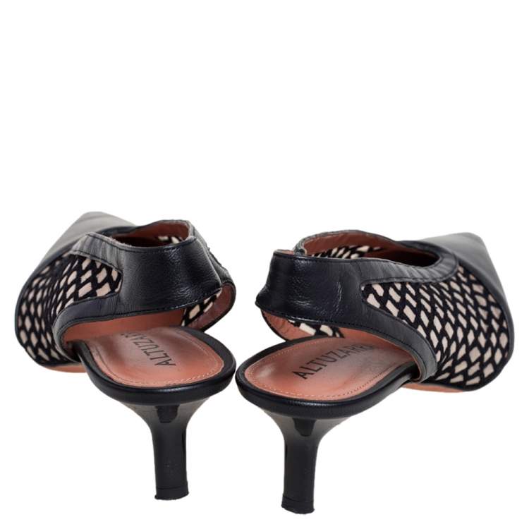 Pre Owned Altuzarra Black Leather and Mesh Peppino Slingback Sandals Size 37