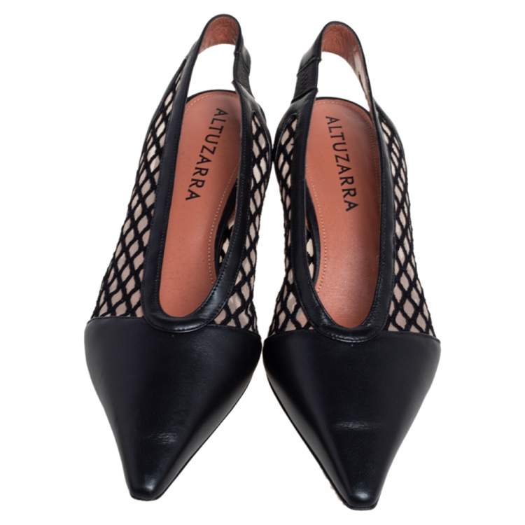 Pre Owned Altuzarra Black Leather and Mesh Peppino Slingback Sandals Size 37