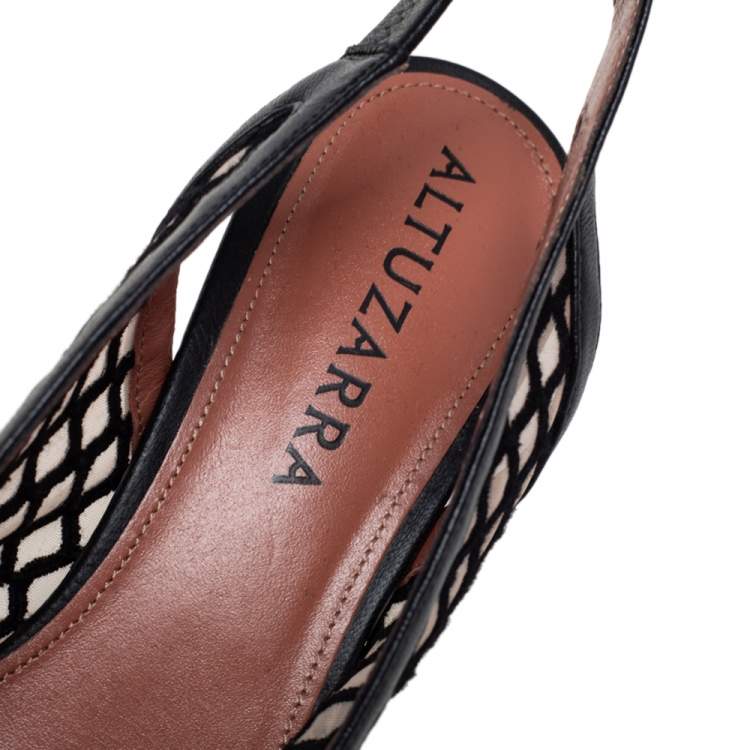 Pre Owned Altuzarra Black Leather and Mesh Peppino Slingback Sandals Size 37