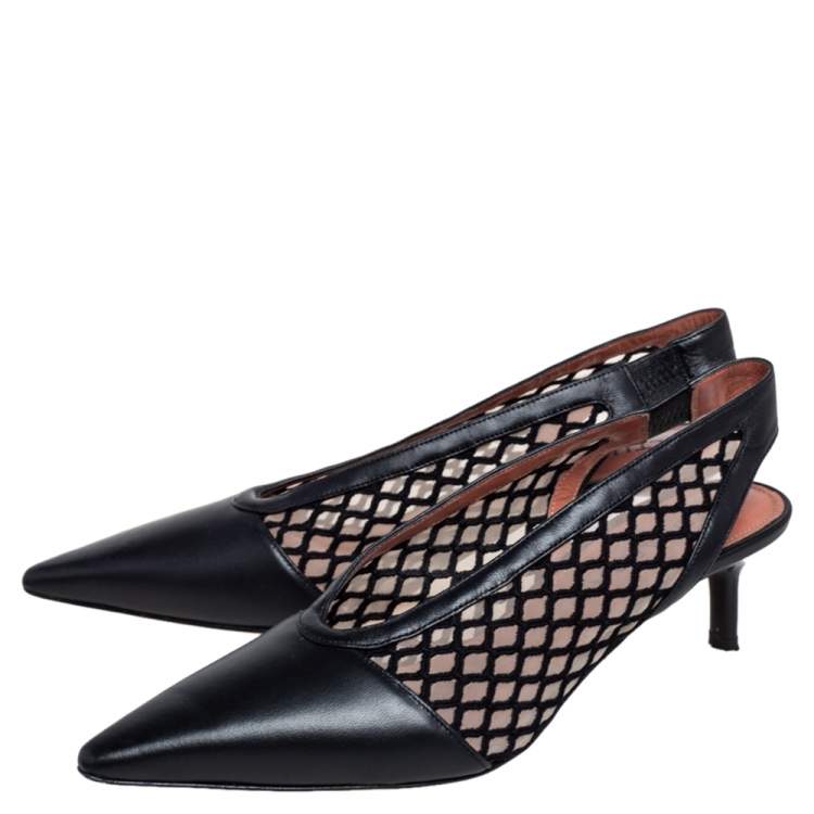Pre Owned Altuzarra Black Leather and Mesh Peppino Slingback Sandals Size 37