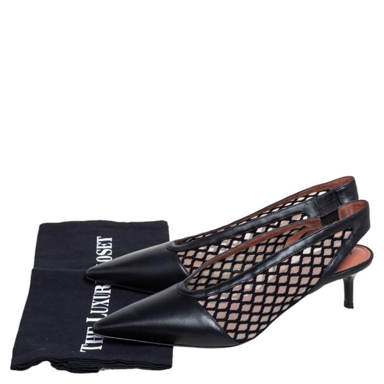 Pre Owned Altuzarra Black Leather and Mesh Peppino Slingback Sandals Size 37