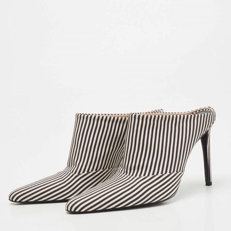 Pre Owned Altuzarra Black/White Fabric Striped Mules Size 38.5