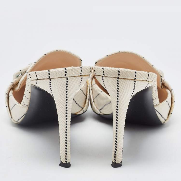 Pre Owned Altuzarra Cream/Black Canvas Buckle Izy Mules Size 39