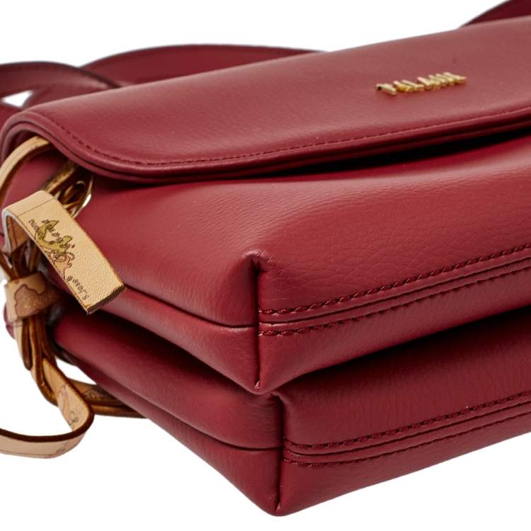 Pre Owned Alviero Martini 1A Classe  Red/Tan Geo Leather and Coated Canvas Flap Crosbbody Bag