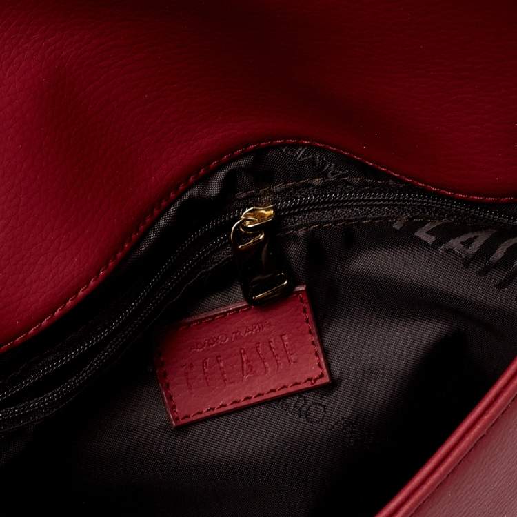 Pre Owned Alviero Martini 1A Classe  Red/Tan Geo Leather and Coated Canvas Flap Crosbbody Bag