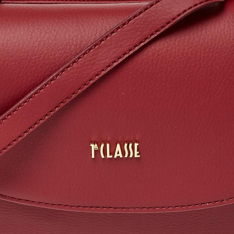 Pre Owned Alviero Martini 1A Classe  Red/Tan Geo Leather and Coated Canvas Flap Crosbbody Bag