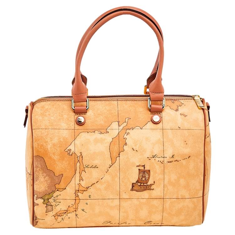 Pre Owned Alviero Martini Beige Coated Canvas Geo Classic Satchel