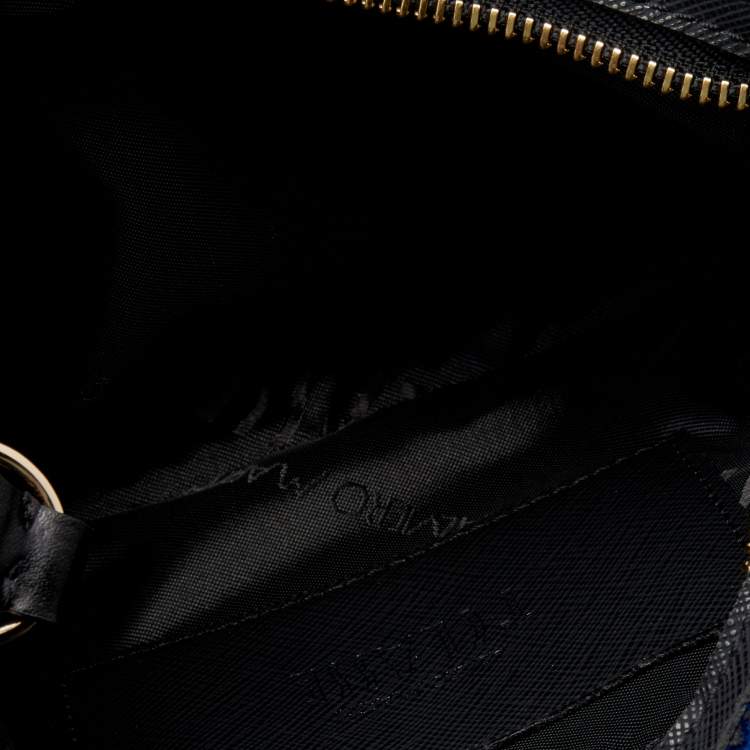 Pre Owned Alviero Martini 1A Classe Dark Blue Geo Print Velvet and Leather Shoulder Bag