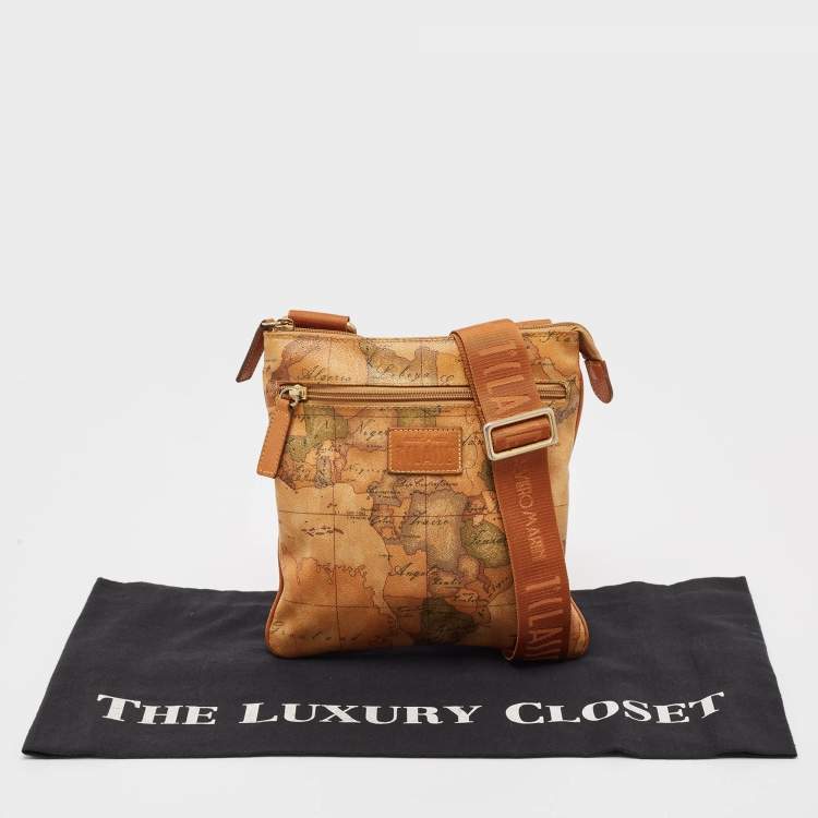 Pre Owned Alviero Martini 1A Classe  Tan Coated Canvas and Leather Geo Classic Flat Messenger Bag