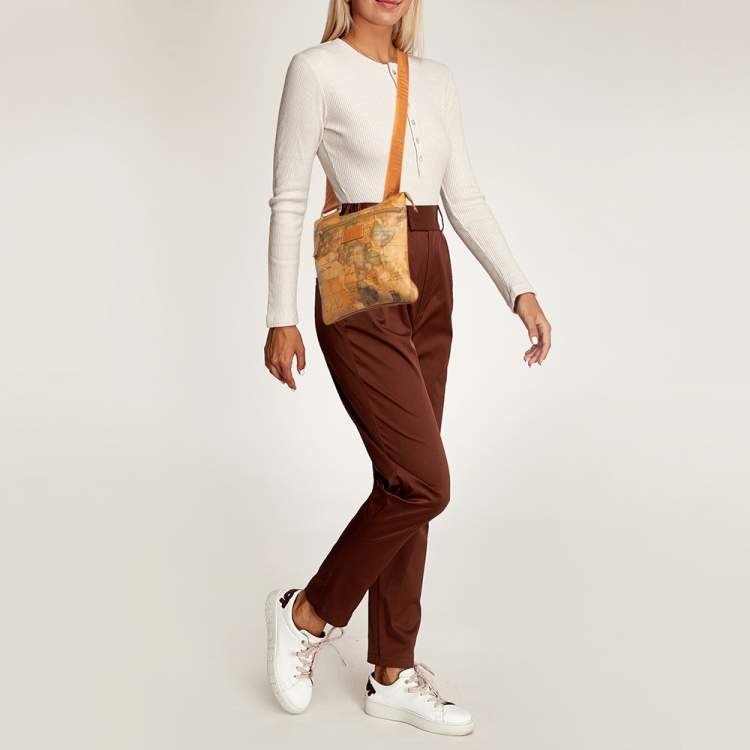 Pre Owned Alviero Martini 1A Classe  Tan Coated Canvas and Leather Geo Classic Flat Messenger Bag