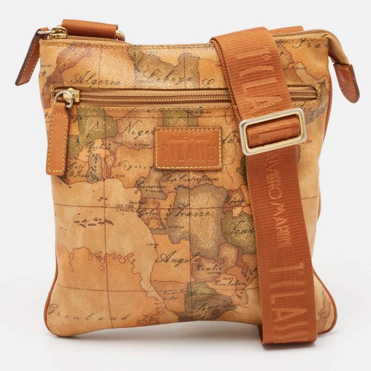 Alviero Martini 1A Classe Tan Coated Canvas and Leather Geo Classic Flat Messenger Bag Alviero Martini 1A Classe The Luxury Closet