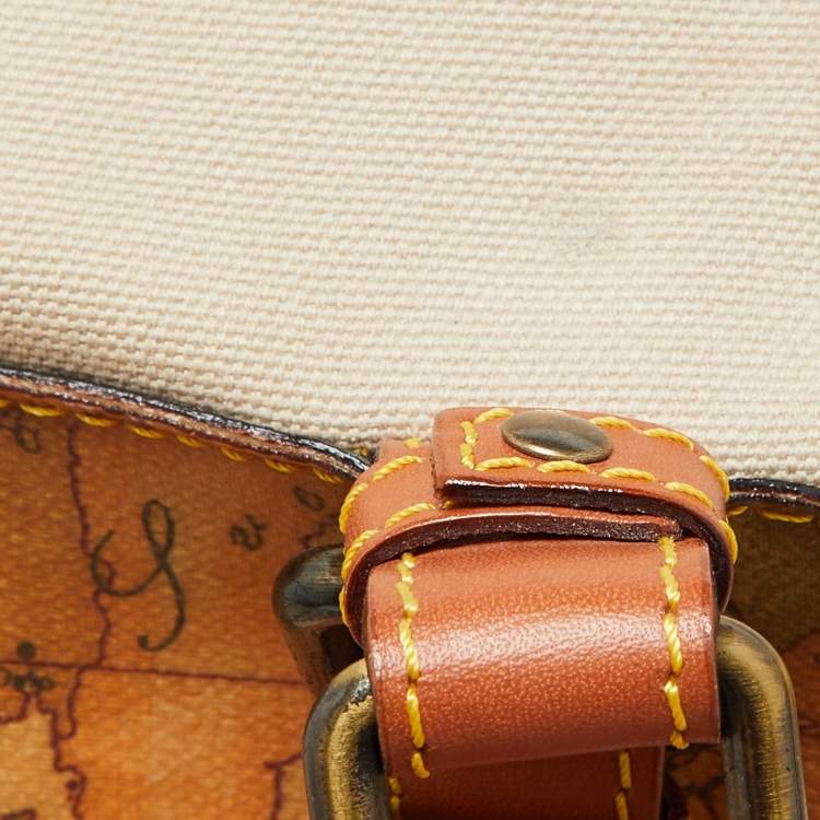 Pre Owned Alviero Martini 1A Classe Beige/Brown Geo Print Coated Canvas,Canvas and Leather Satchel