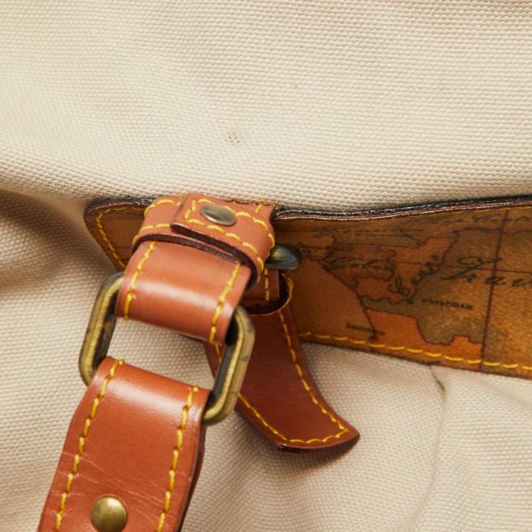 Pre Owned Alviero Martini 1A Classe Beige/Brown Geo Print Coated Canvas,Canvas and Leather Satchel