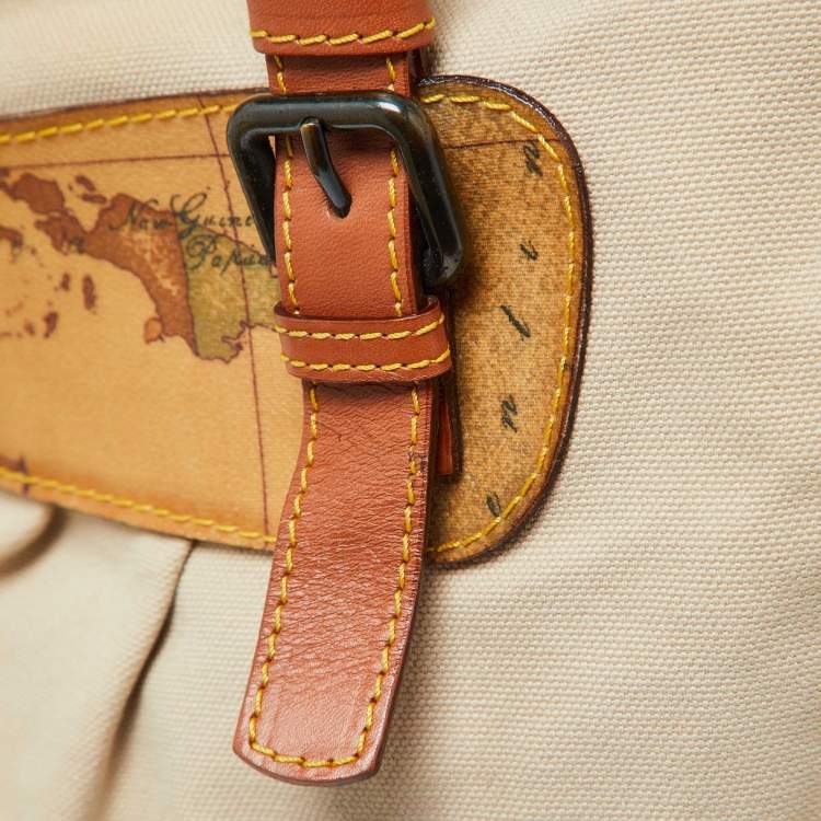 Pre Owned Alviero Martini 1A Classe Beige/Brown Geo Print Coated Canvas,Canvas and Leather Satchel