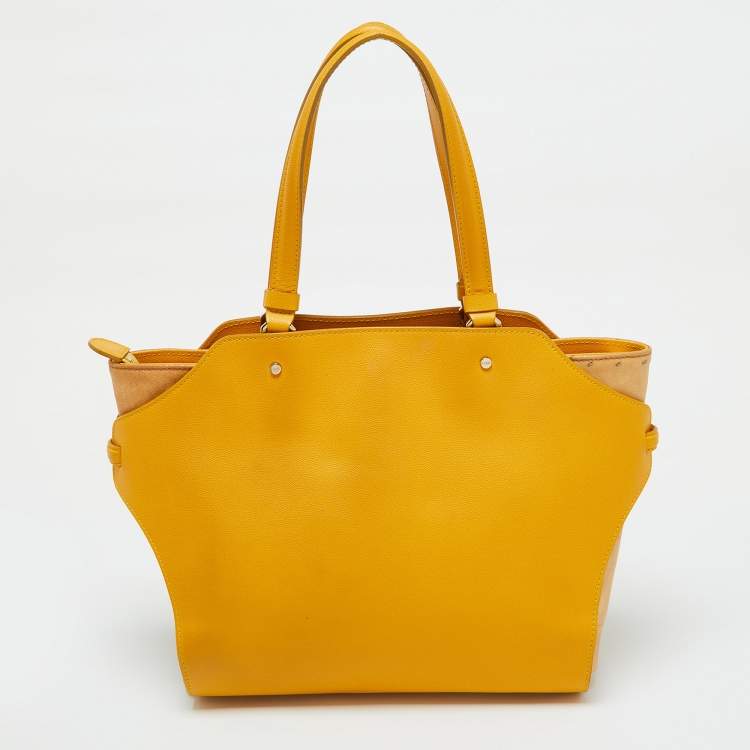 Pre Owned Alviero Martini 1A Classe Yellow Geo Print Coated Canvas and Leather Tote