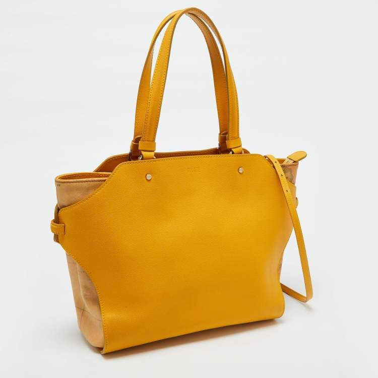 Pre Owned Alviero Martini 1A Classe Yellow Geo Print Coated Canvas and Leather Tote