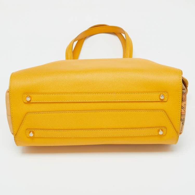 Pre Owned Alviero Martini 1A Classe Yellow Geo Print Coated Canvas and Leather Tote