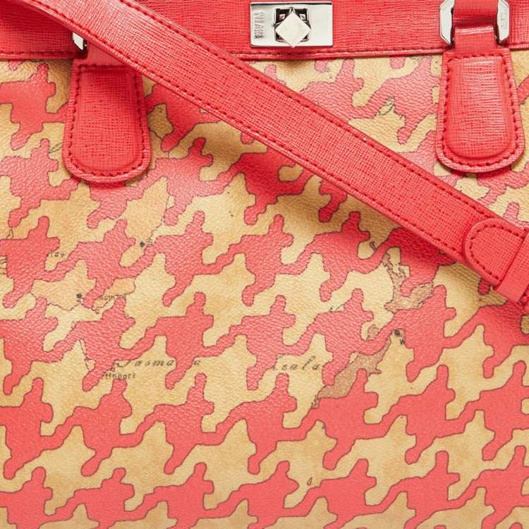 Pre Owned Alviero Martini 1A Classe Beige/Red Geo Print Coated Canvas and Leather Tote