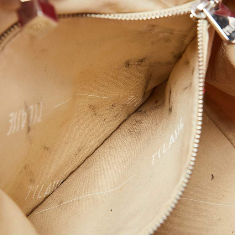 Pre Owned Alviero Martini 1A Classe Beige/Red Geo Print Coated Canvas and Leather Tote