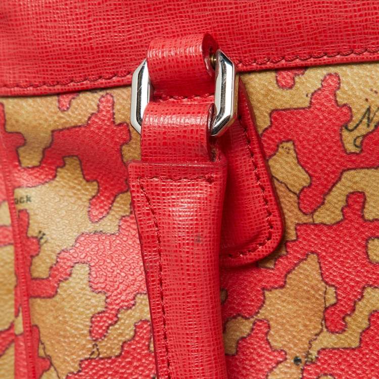 Pre Owned Alviero Martini 1A Classe Beige/Red Geo Print Coated Canvas and Leather Tote