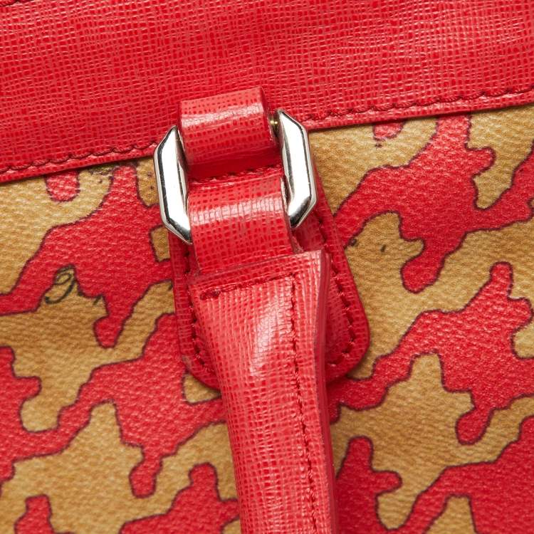 Pre Owned Alviero Martini 1A Classe Beige/Red Geo Print Coated Canvas and Leather Tote