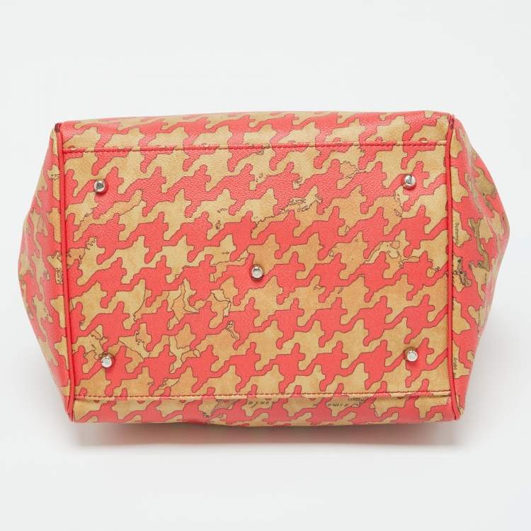 Pre Owned Alviero Martini 1A Classe Beige/Red Geo Print Coated Canvas and Leather Tote