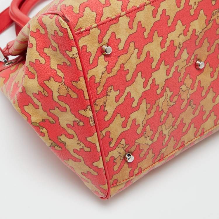 Pre Owned Alviero Martini 1A Classe Beige/Red Geo Print Coated Canvas and Leather Tote
