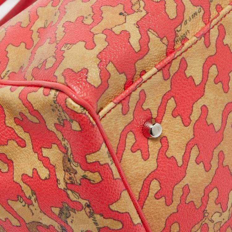 Pre Owned Alviero Martini 1A Classe Beige/Red Geo Print Coated Canvas and Leather Tote