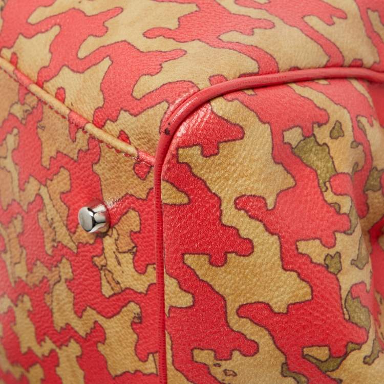 Pre Owned Alviero Martini 1A Classe Beige/Red Geo Print Coated Canvas and Leather Tote