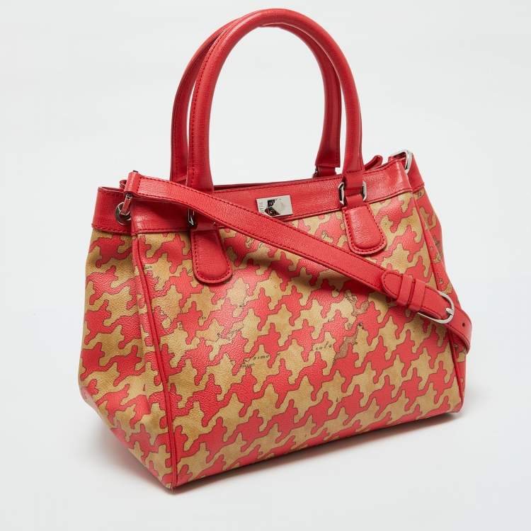 Pre Owned Alviero Martini 1A Classe Beige/Red Geo Print Coated Canvas and Leather Tote