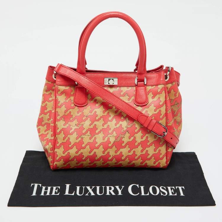 Pre Owned Alviero Martini 1A Classe Beige/Red Geo Print Coated Canvas and Leather Tote